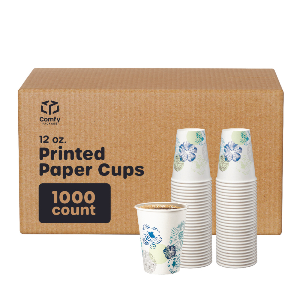 [Case of 1000] 12 oz. All Purpose Everyday Disposable Floral Design Paper Drinking Cups