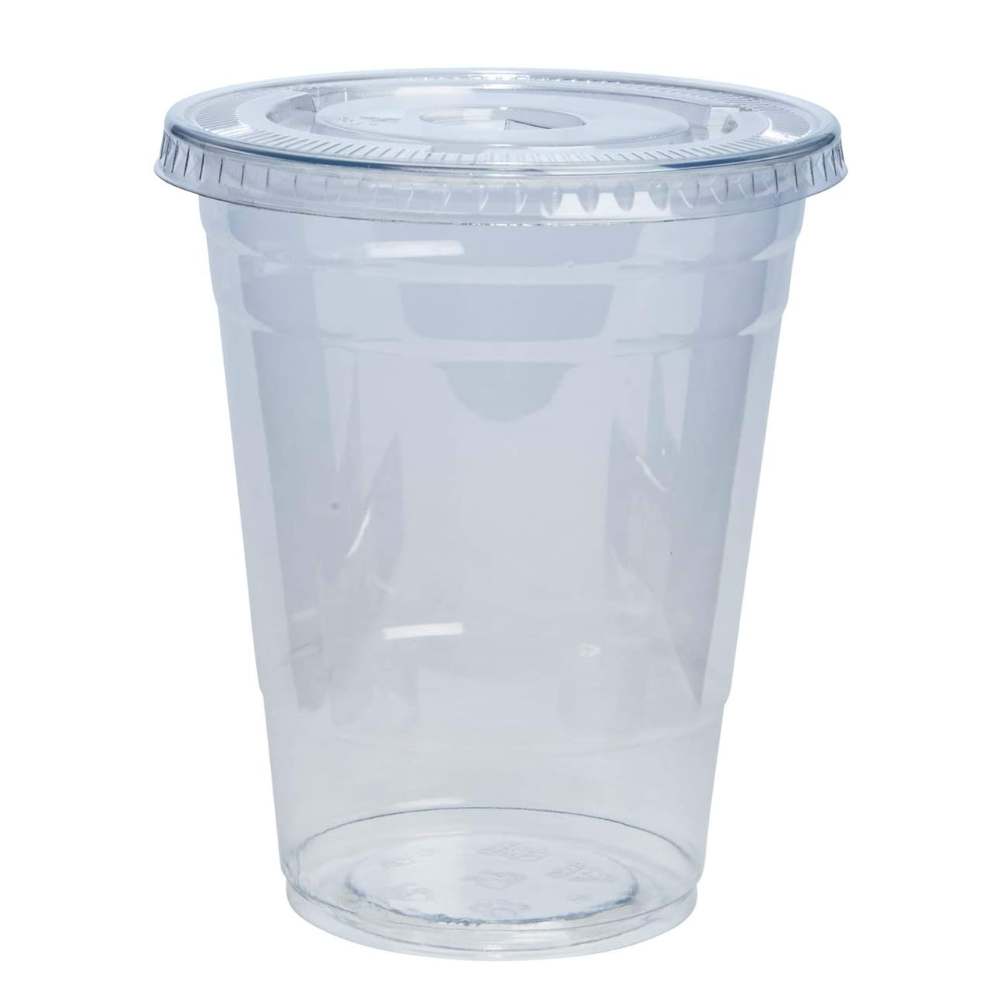 [Case of 500] 16 oz. Clear Plastic Cups with Flat Lids