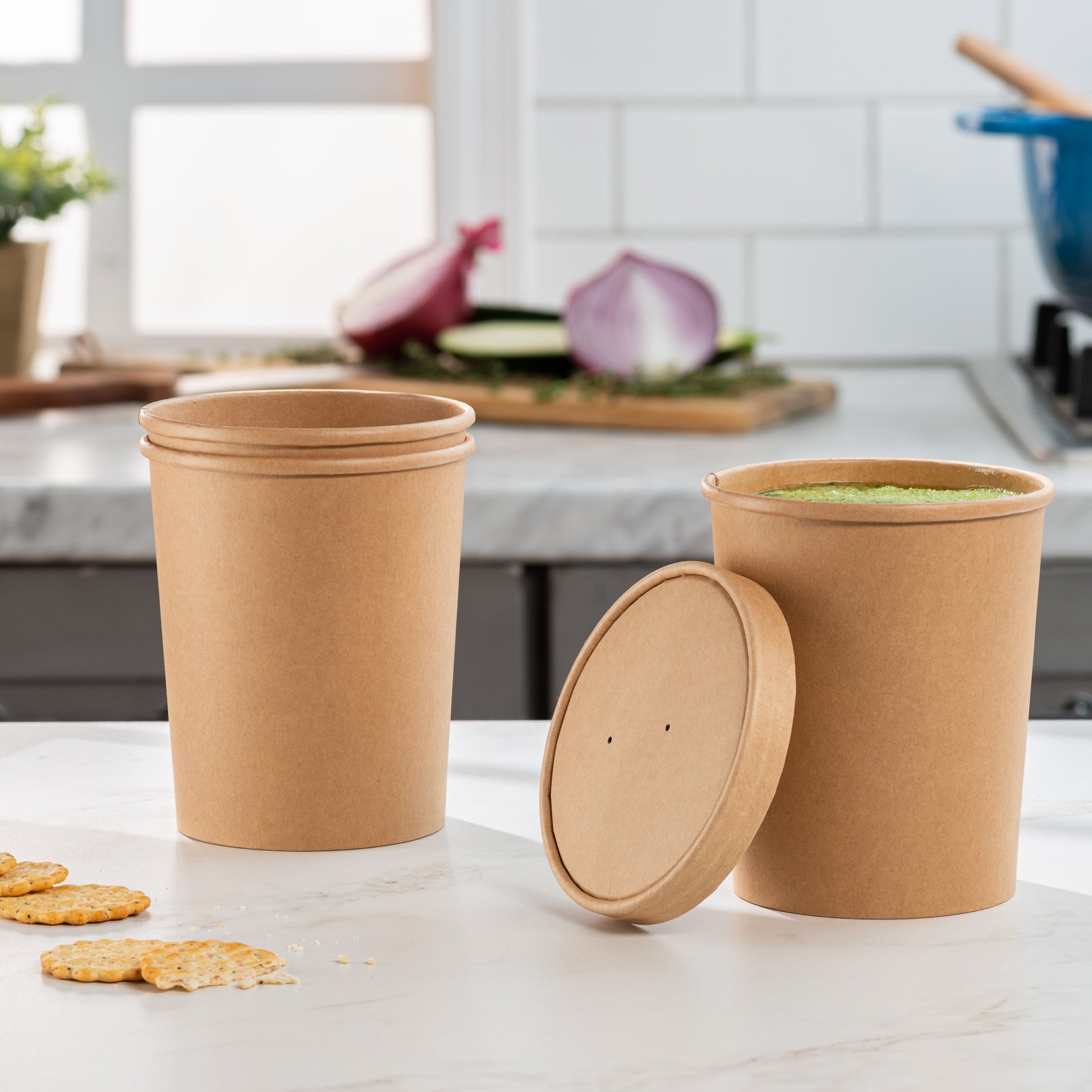 32 oz. Paper Food Containers With Vented Lids To Go Hot Soup Bowls Kraft - Comfy Package