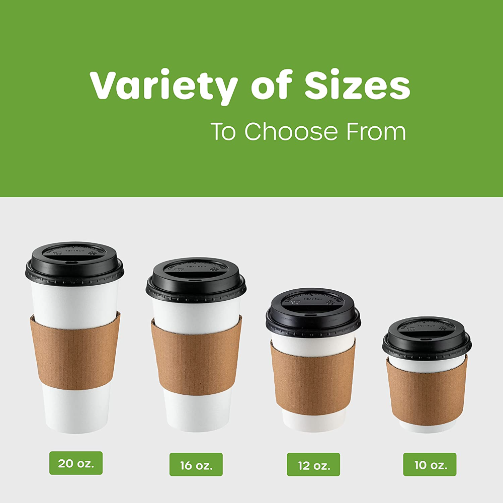 20 oz. Disposable Coffee Cups with Lids, Sleeves, Stirrers - To Go Paper Hot Cups