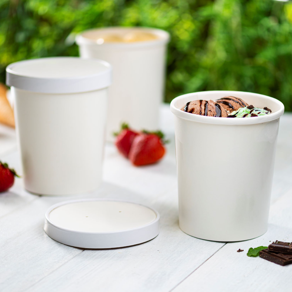 32 oz. Paper Food Containers With Vented Lids To Go Hot Soup Bowls White - Comfy Package