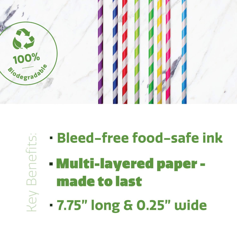 Paper Drinking Straws 100% Biodegradable - Assorted Colors