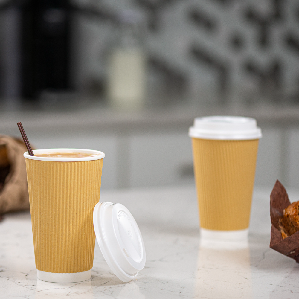 16 oz. Insulated Ripple Paper Hot Coffee Cups With Lids & Stirrers - Comfy Package