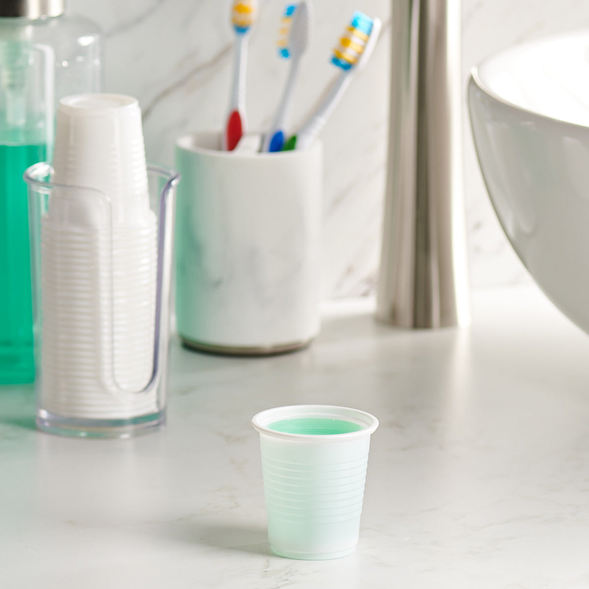 3 oz. White Plastic Bathroom Cups - Comfy Package