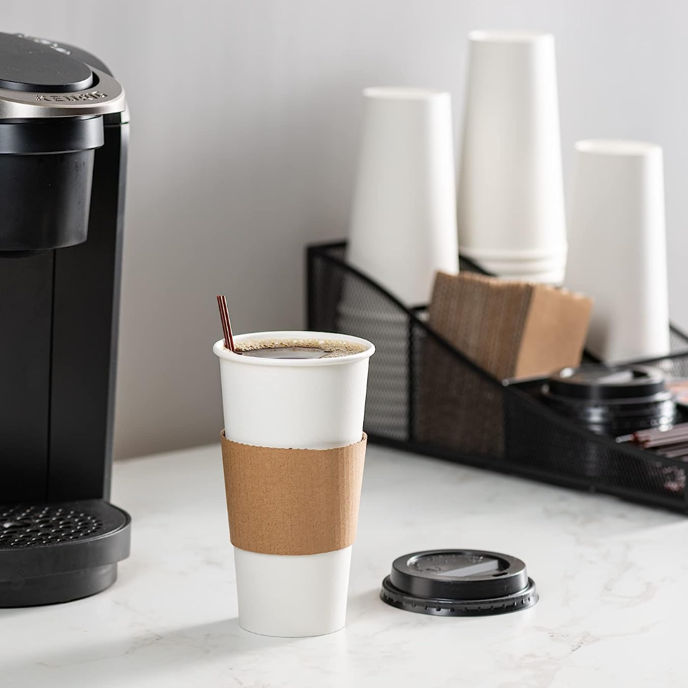 20 oz. Disposable Coffee Cups with Lids, Sleeves, Stirrers - To Go Paper Hot Cups