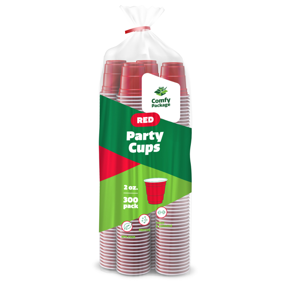 [2 oz.] Mini Plastic Shot Glasses - Red Disposable Jello Shot Cups (Formerly Comfy Package)