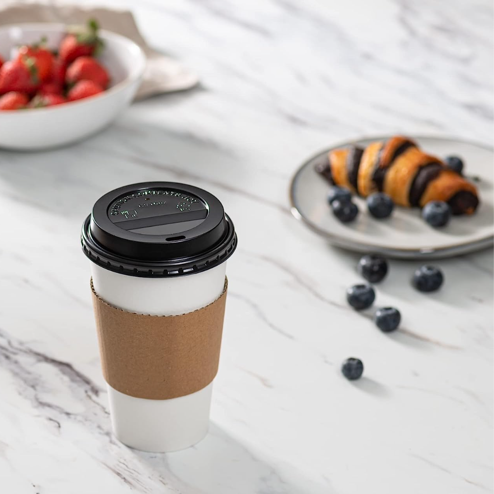 16 oz. Disposable Coffee Cups with Lids, Sleeves, Stirrers - To Go Paper Hot Cups