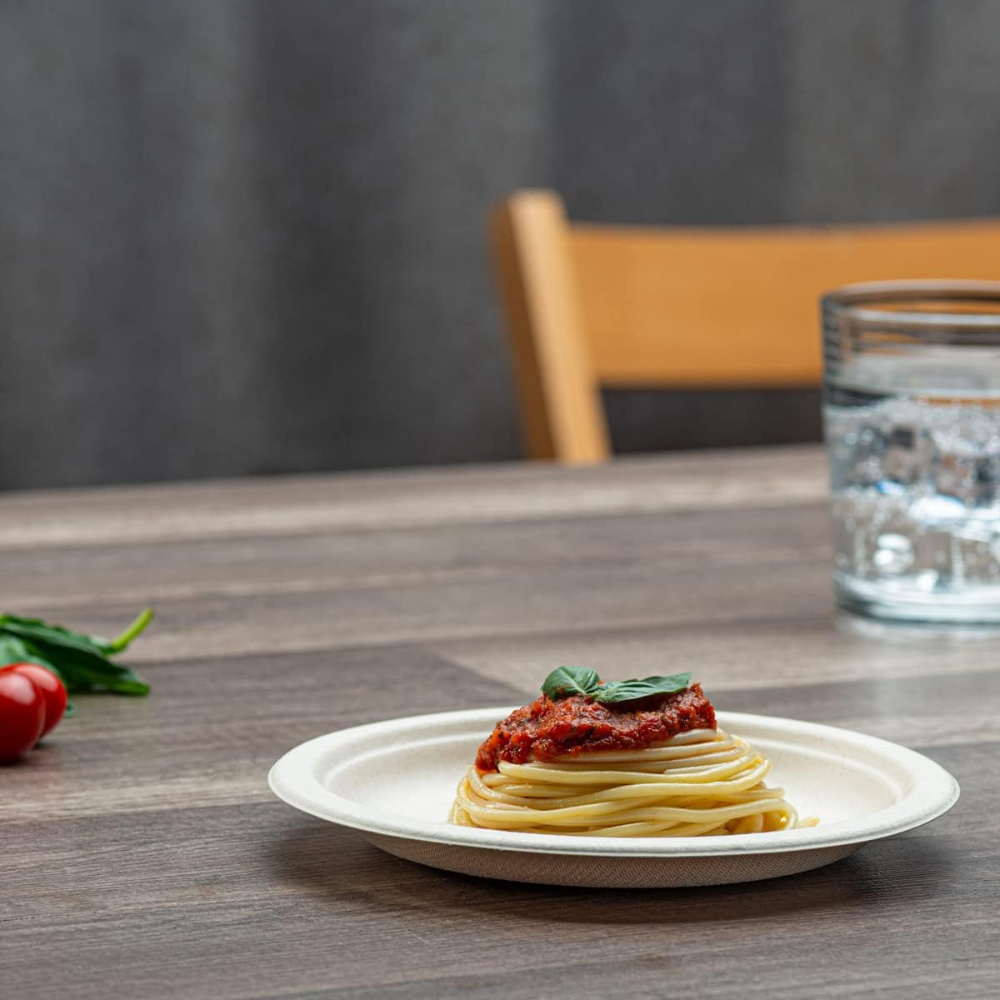 7 Inch Heavy-Duty Plate Eco-Friendly 100% Compostable Disposable Sugarcane Paper Plates - Brown Unbleached - Comfy Package