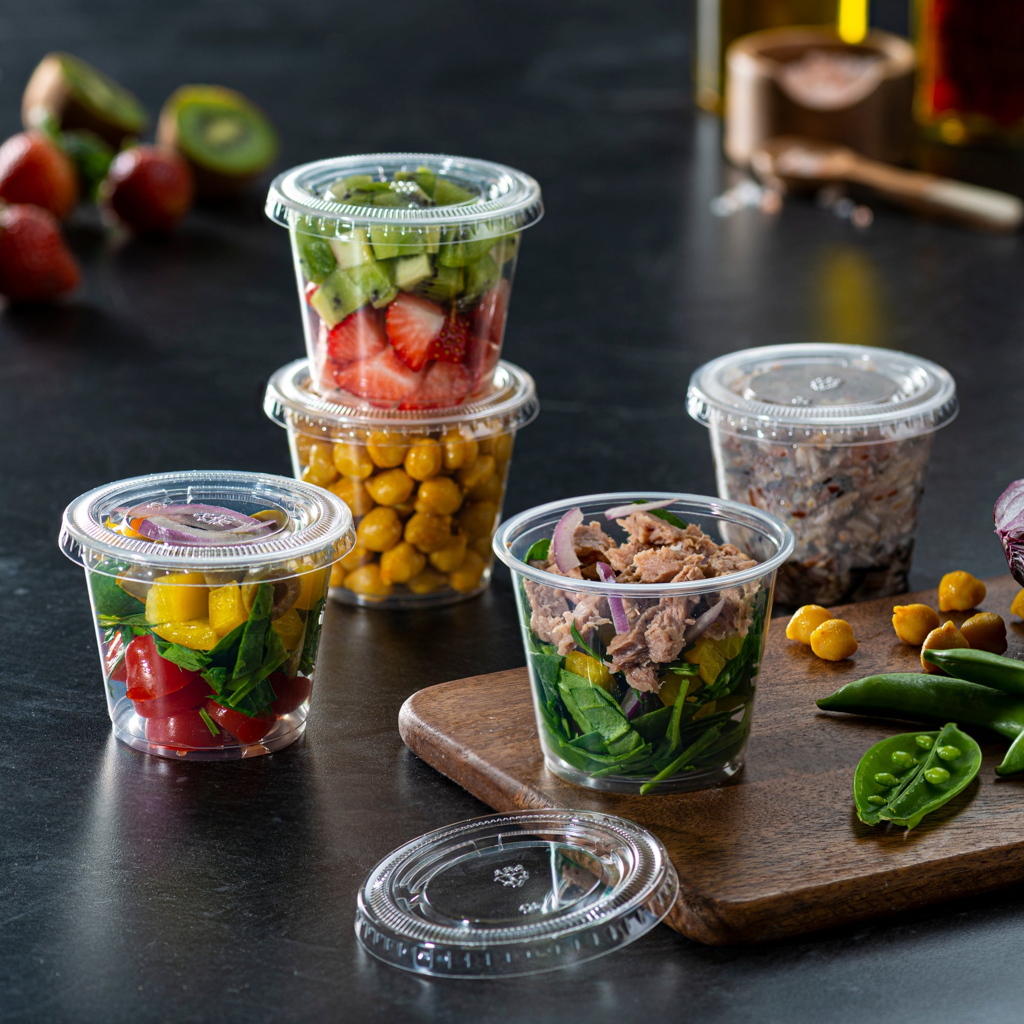 5.5 oz. Cups with Lids, Small Plastic Condiment Containers - Comfy Package