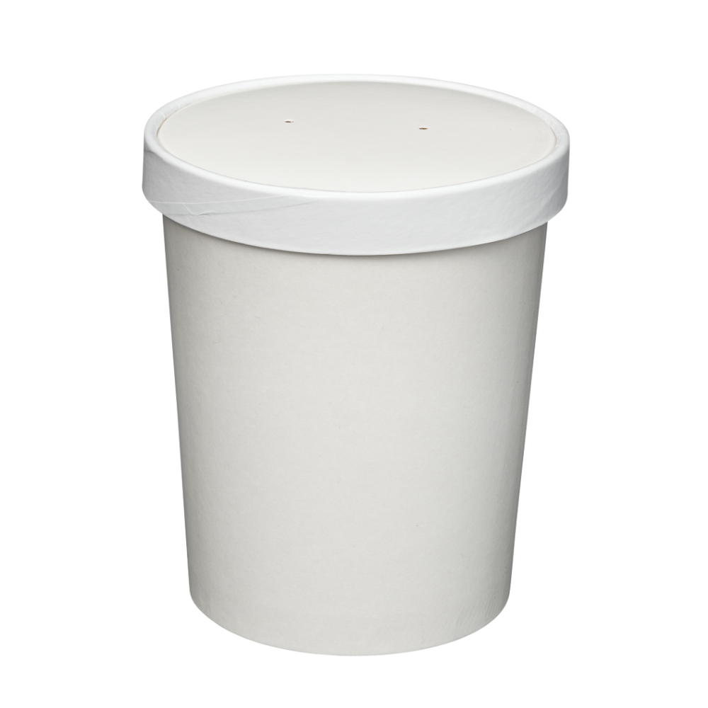 16 oz. Paper Food Containers With Vented Lids, To Go Hot Soup Bowls, Disposable Ice Cream Cups, White