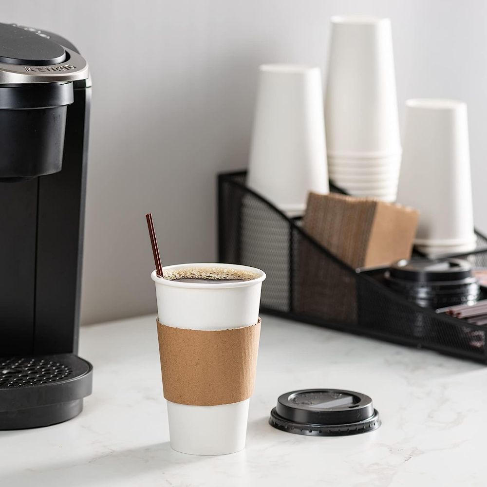 [Case of 300] 16 oz. Disposable Coffee Cups with Lids, Sleeves, Stirrers - To Go Paper Hot Cups