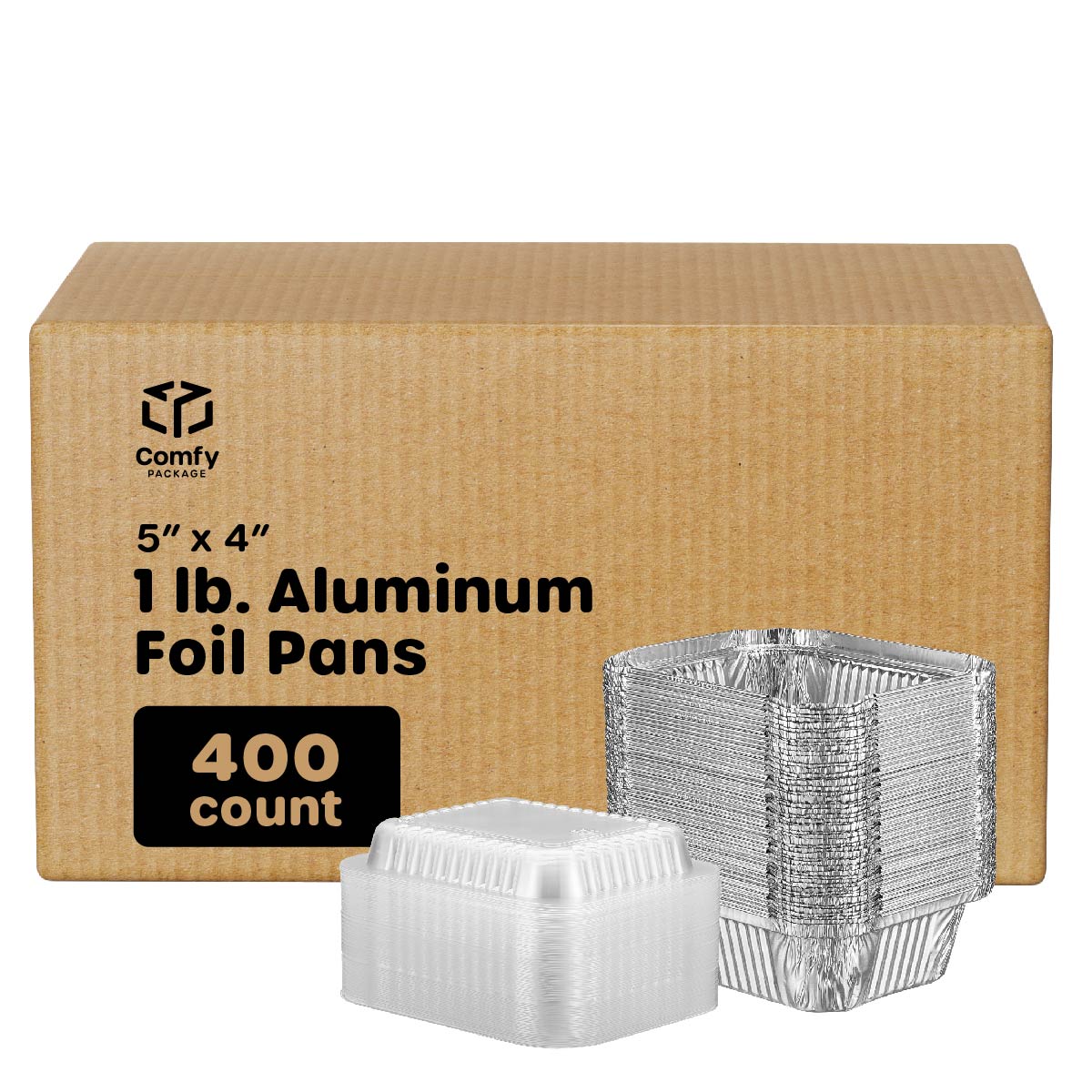 1 lb. capacity, Disposable Aluminum Foil Pans, 5x4 Disposable Takeout Pans with Clear Plastic Dome Lids