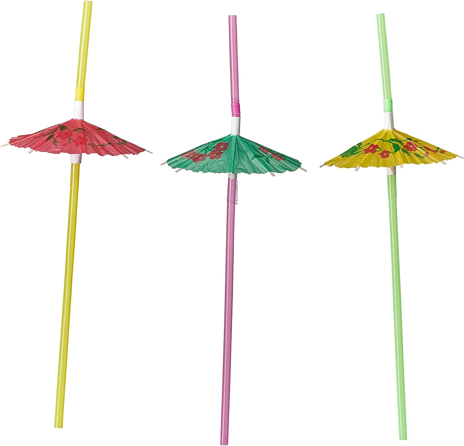 [Case of 1200] Umbrella Cocktail Flexible Straws - Assorted Colors Plastic Straws - Fancy Mini Paper Umbrella Drinking Straws for Cocktails, Milkshakes, Juice