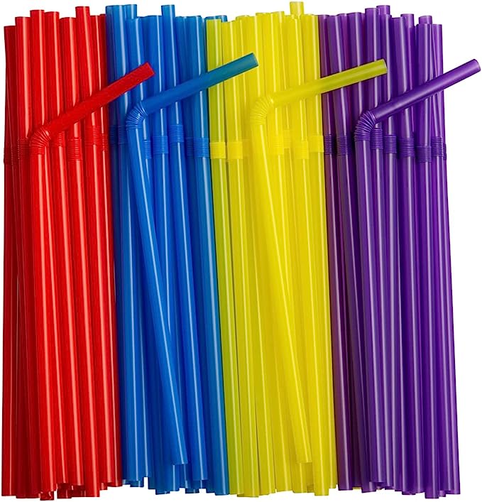 Flexible Disposable Plastic Drinking Straws - Assorted Colors