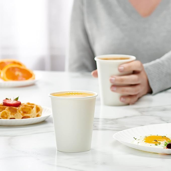 8 oz. White Paper Hot Cups, Coffee Cups, Hot Cocoa Cups - Comfy Package