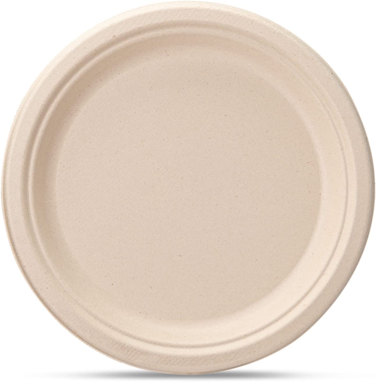 [Case of 500] 100% Compostable 9 Inch Heavy-Duty Plates Eco-Friendly Disposable Sugarcane Paper Plates - Brown Unbleached