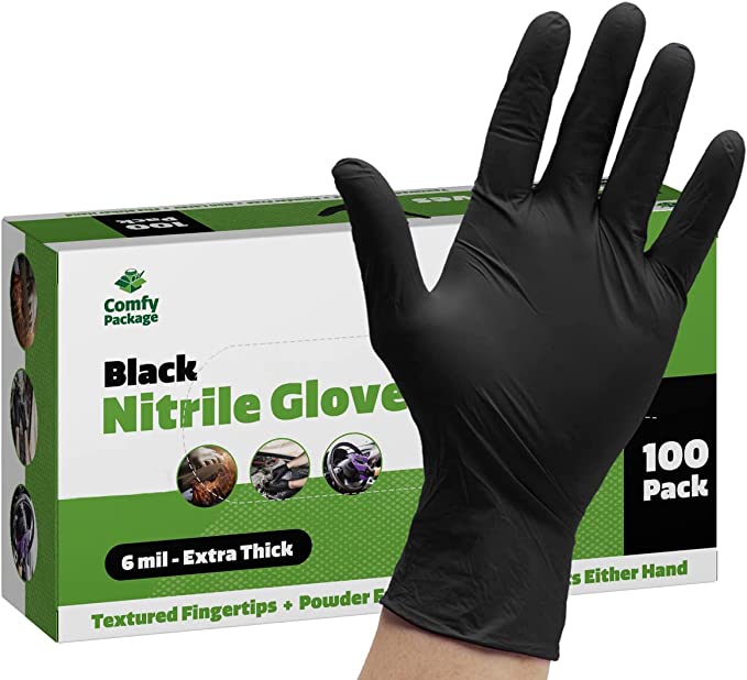 Black Nitrile Disposable Gloves 6 Mil. Extra Strength Latex & Powder Free, Textured Fingertips Gloves - X-Large