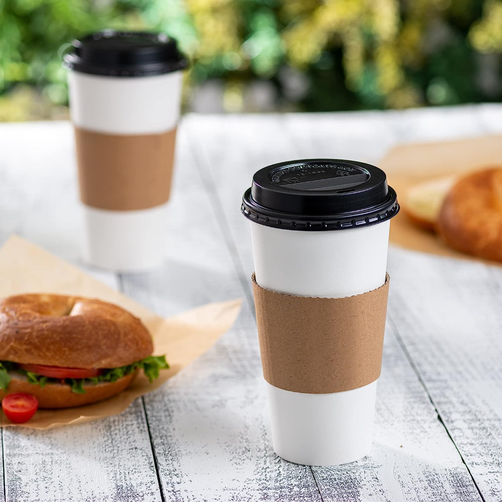 [Case of 300] 20 oz. Disposable Coffee Cups with Lids, Sleeves, Stirrers - To Go Paper Hot Cups