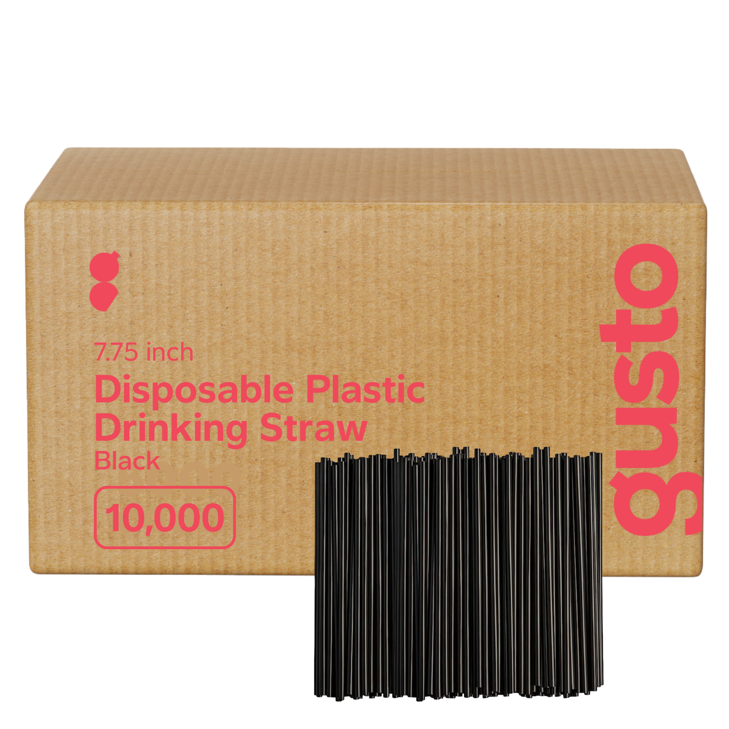 [Case of 10000] Disposable Plastic Drinking Straws - 7.75" High - Black