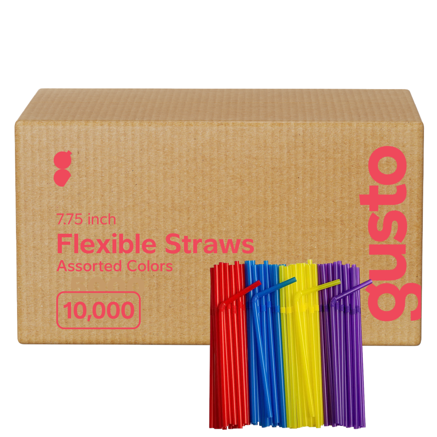 [Case of 10,000] Flexible Disposable Plastic Drinking Straws - Assorted Colors