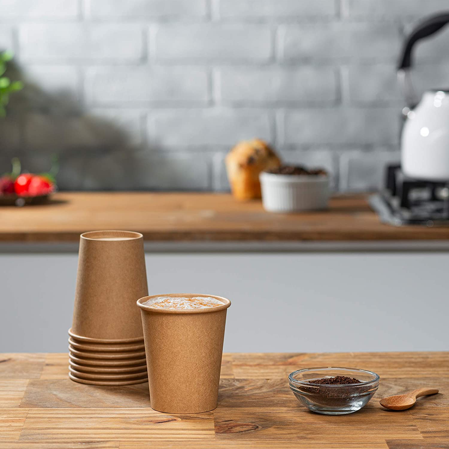 8 oz. Kraft Paper Hot Coffee Cups - Unbleached - Comfy Package