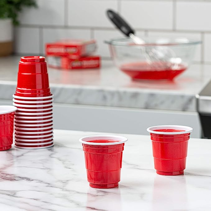 [2 oz.] Mini Plastic Shot Glasses - Red Disposable Jello Shot Cups (Formerly Comfy Package)