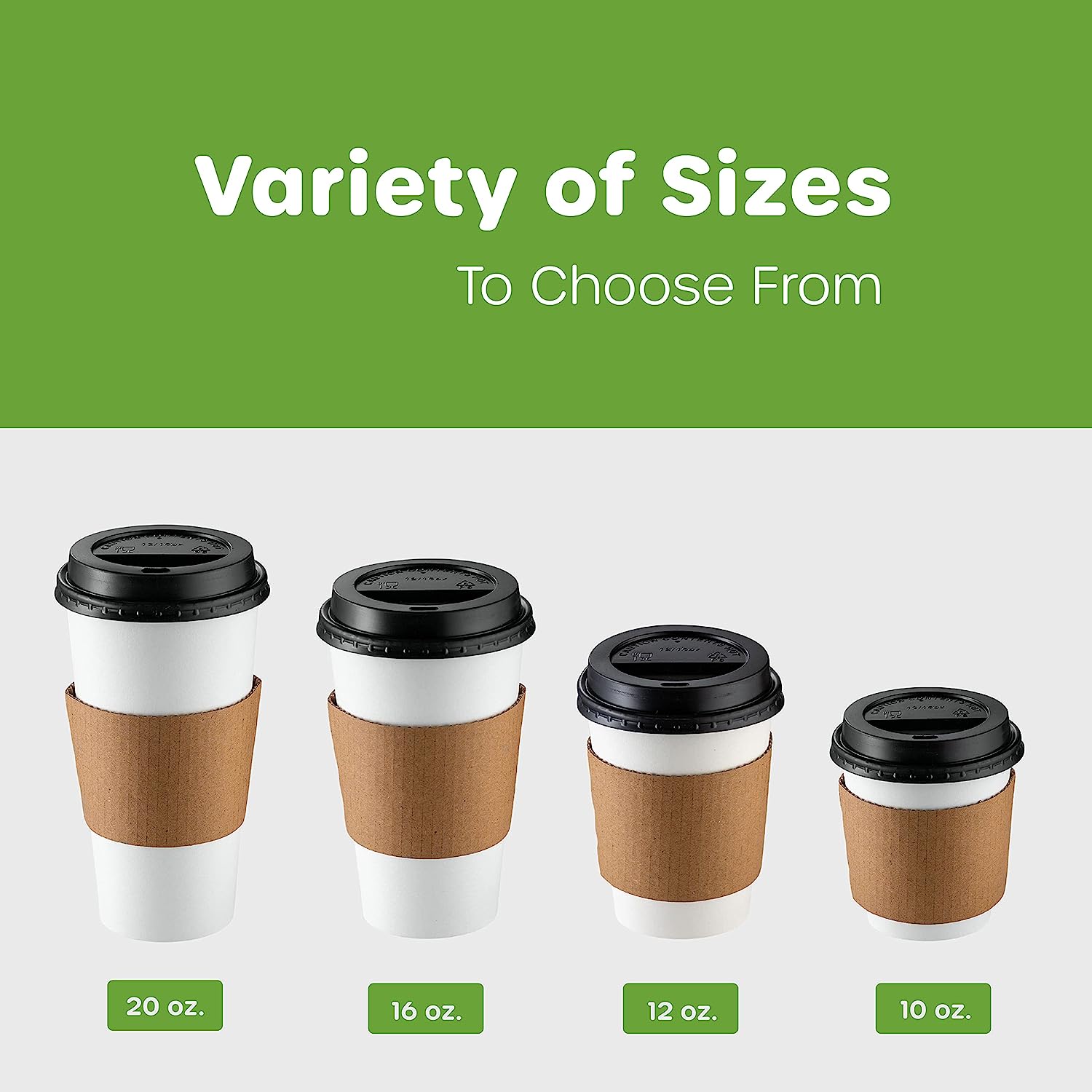 10 oz. Disposable Coffee Cups with Lids, Sleeves, Stirrers - To Go Paper Hot Cups