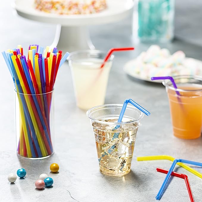 [Case of 10,000] Flexible Disposable Plastic Drinking Straws - Assorted Colors