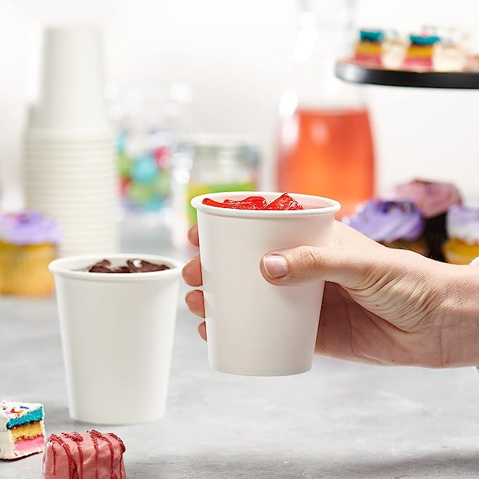 8 oz. White Paper Hot Cups, Coffee Cups, Hot Cocoa Cups - Comfy Package