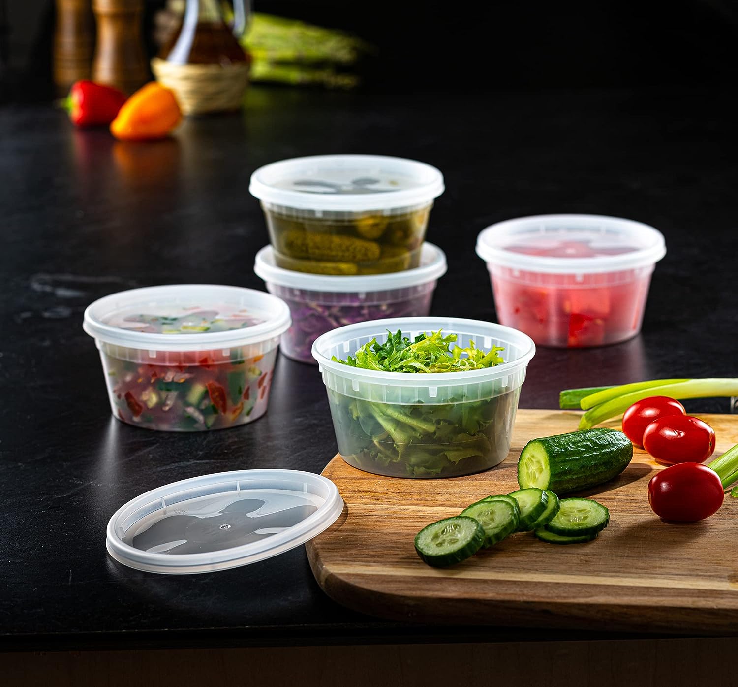 Pantry Value [Case of 240] 12 oz. Plastic Deli Food Storage Containers with Airtight Lids