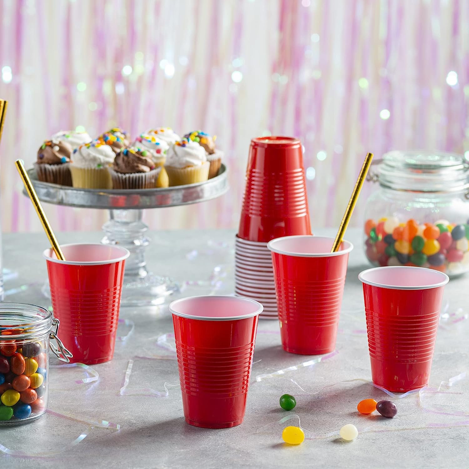 [Case of] Disposable Party Plastic Cups 9 oz. Red Drinking Cups