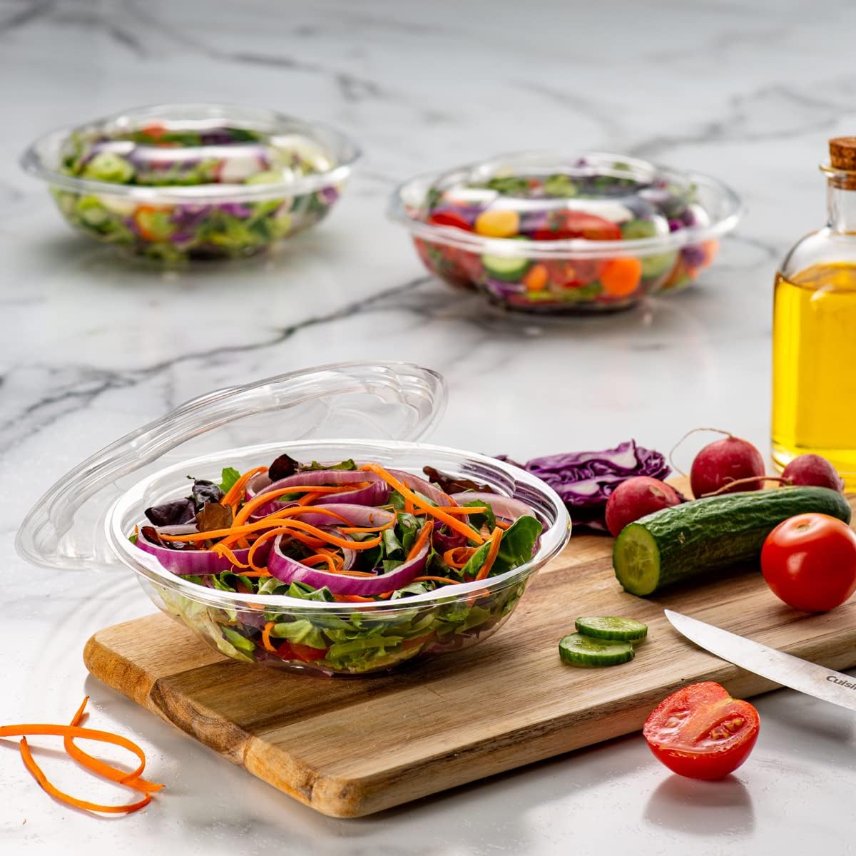 [Case of 150] 18 oz. Plastic Salad Bowls To Go With Airtight Lids