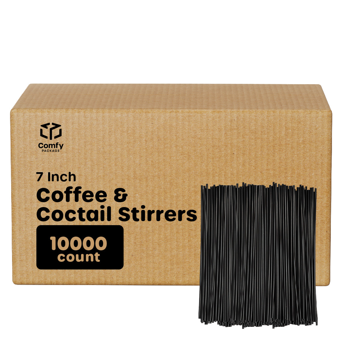 [Case of 10,000] 7 Inch Plastic Sip Stirrers/Straws - Disposable Stir Sticks for Coffee & Cocktail - Black