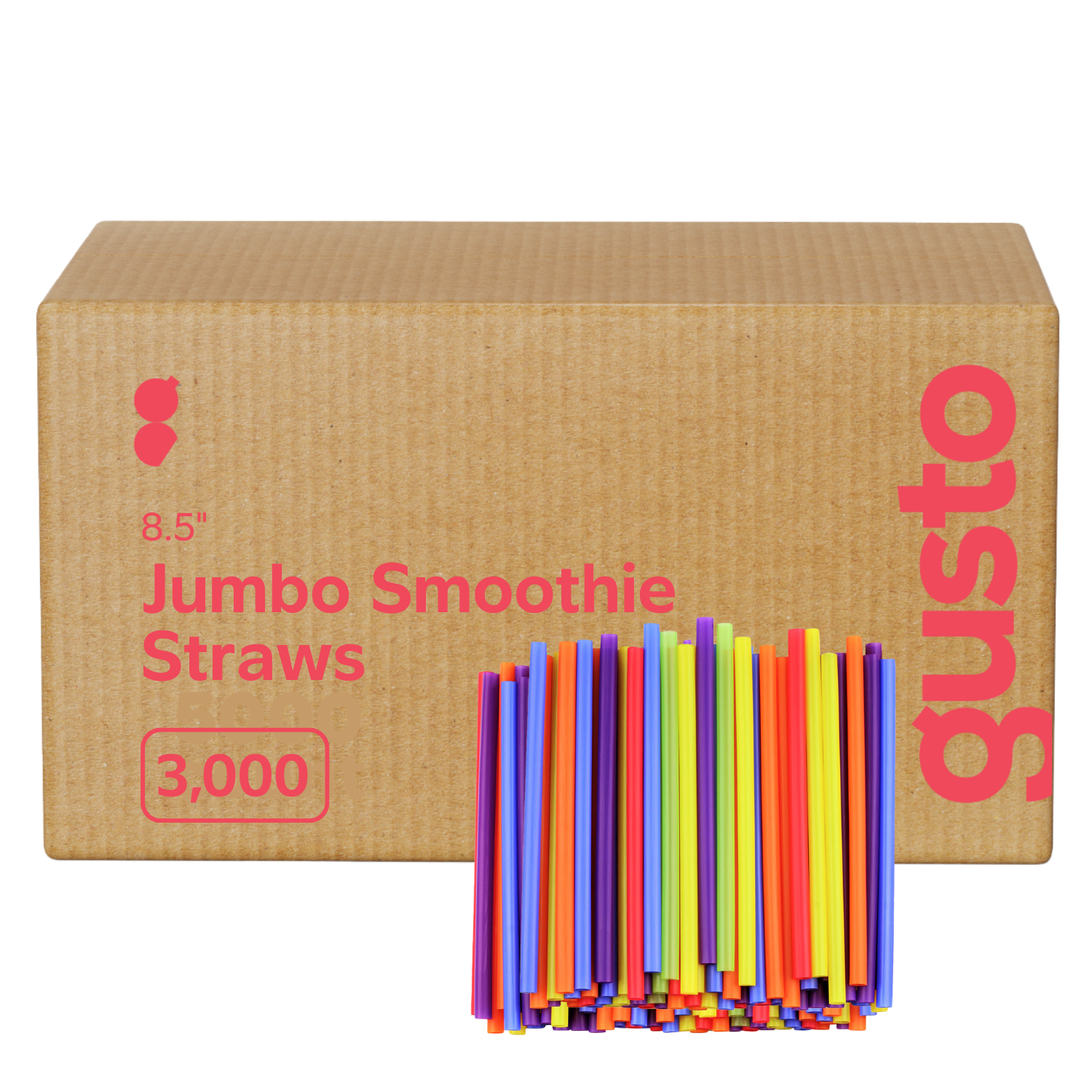 [Case of 3000] Jumbo Smoothie Straws - 8.5" High - Assorted Colors
