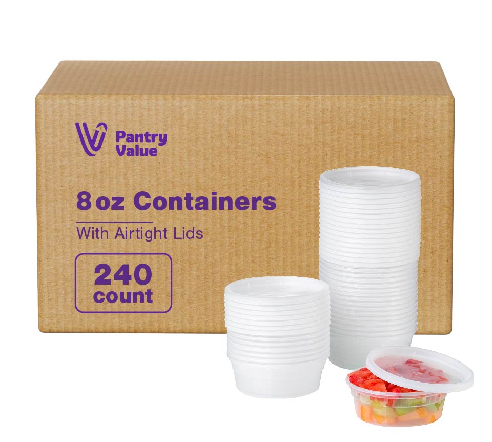 8 oz. Plastic Deli Food Storage Containers with Airtight Lids - Comfy Package