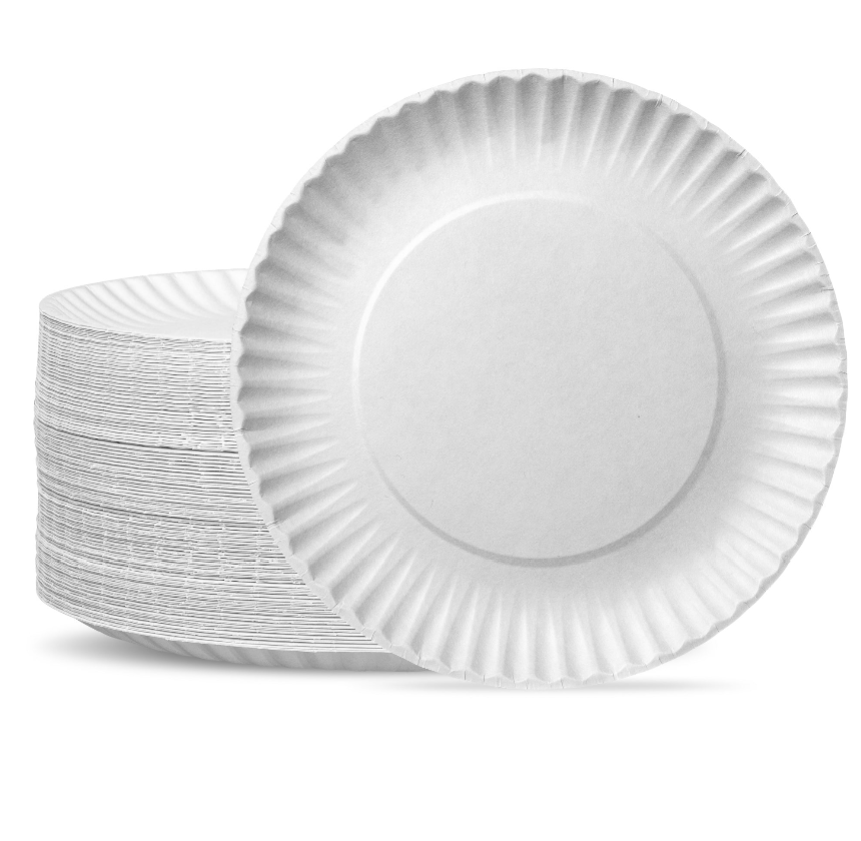 9 Inch - 2000ct Disposable White Uncoated Paper Plates - Large - Comfy Package