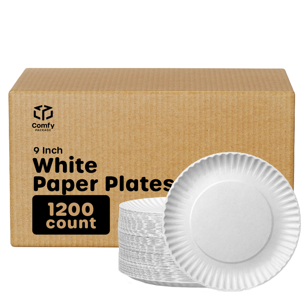 [9 Inch] Disposable White Uncoated Paper Plates - Large (Formerly Comfy Package)