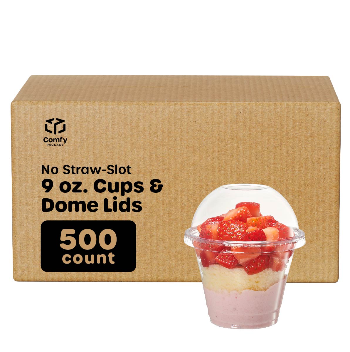 [50 Sets] 9 oz. Clear Plastic Cups With No Hole Dome Lids