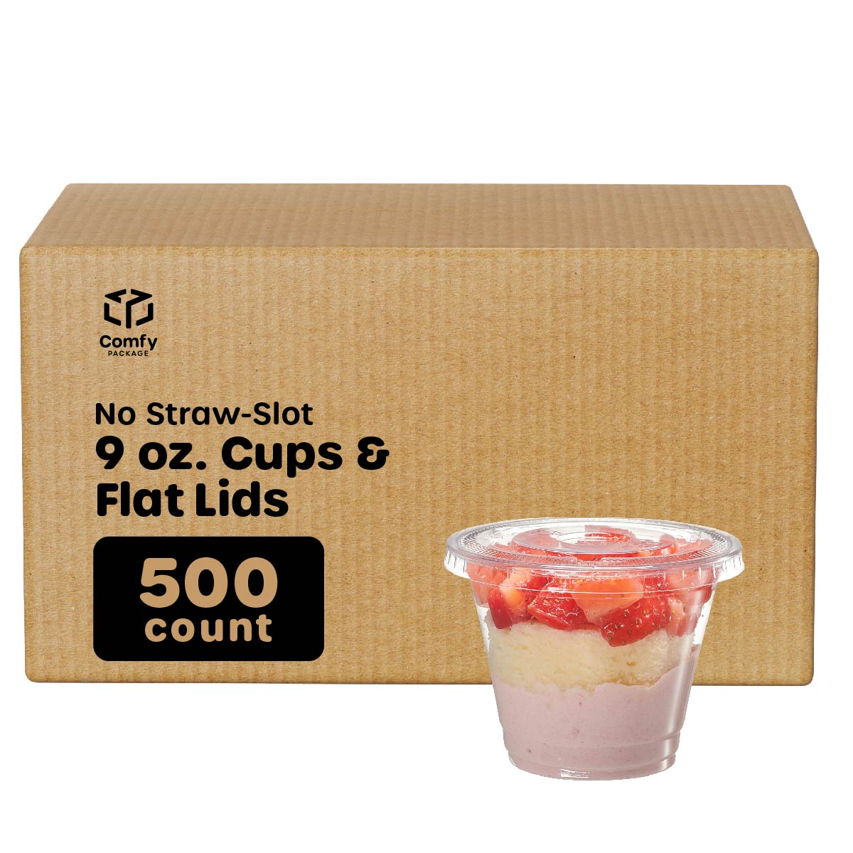 [50 Sets 9 oz. Clear Plastic Cups With No Hole Flat Lids