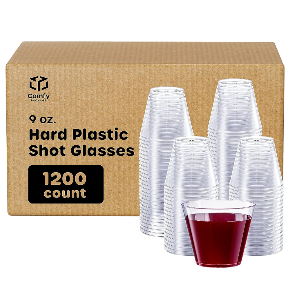 [Case of] Clear Hard Plastic Cups / Tumblers [9 oz. Squat] Small Disposable Party Cocktail Glasses