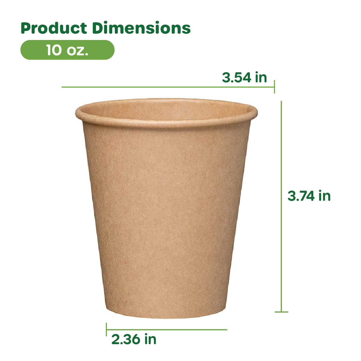 [10 oz.] Kraft Paper Hot Coffee Cups- Unbleached