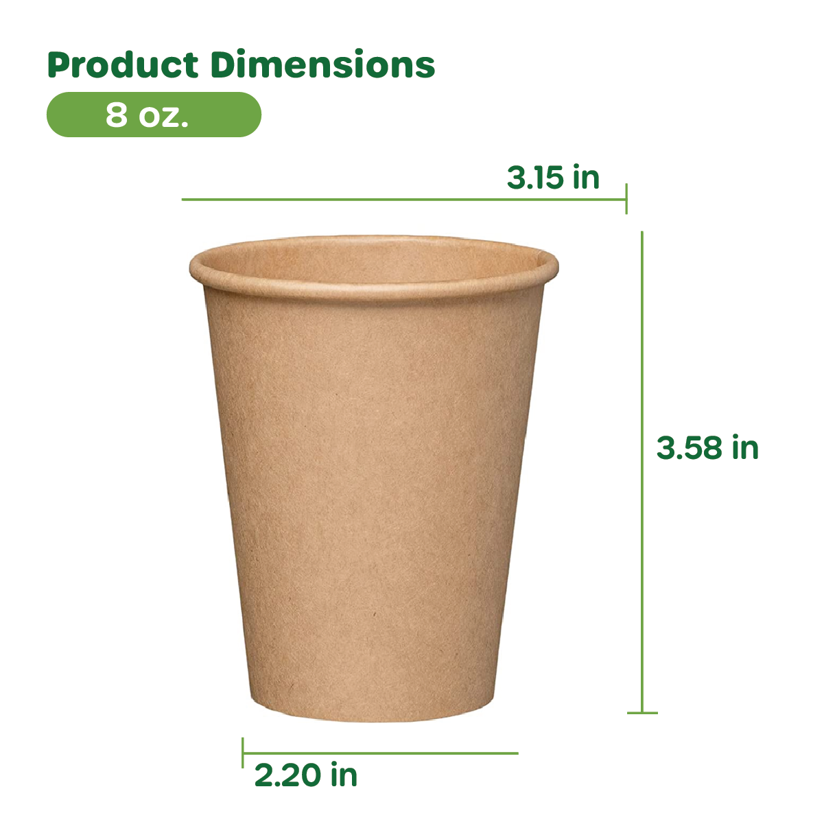 [8 oz.] Kraft Paper Hot Coffee Cups- Unbleached