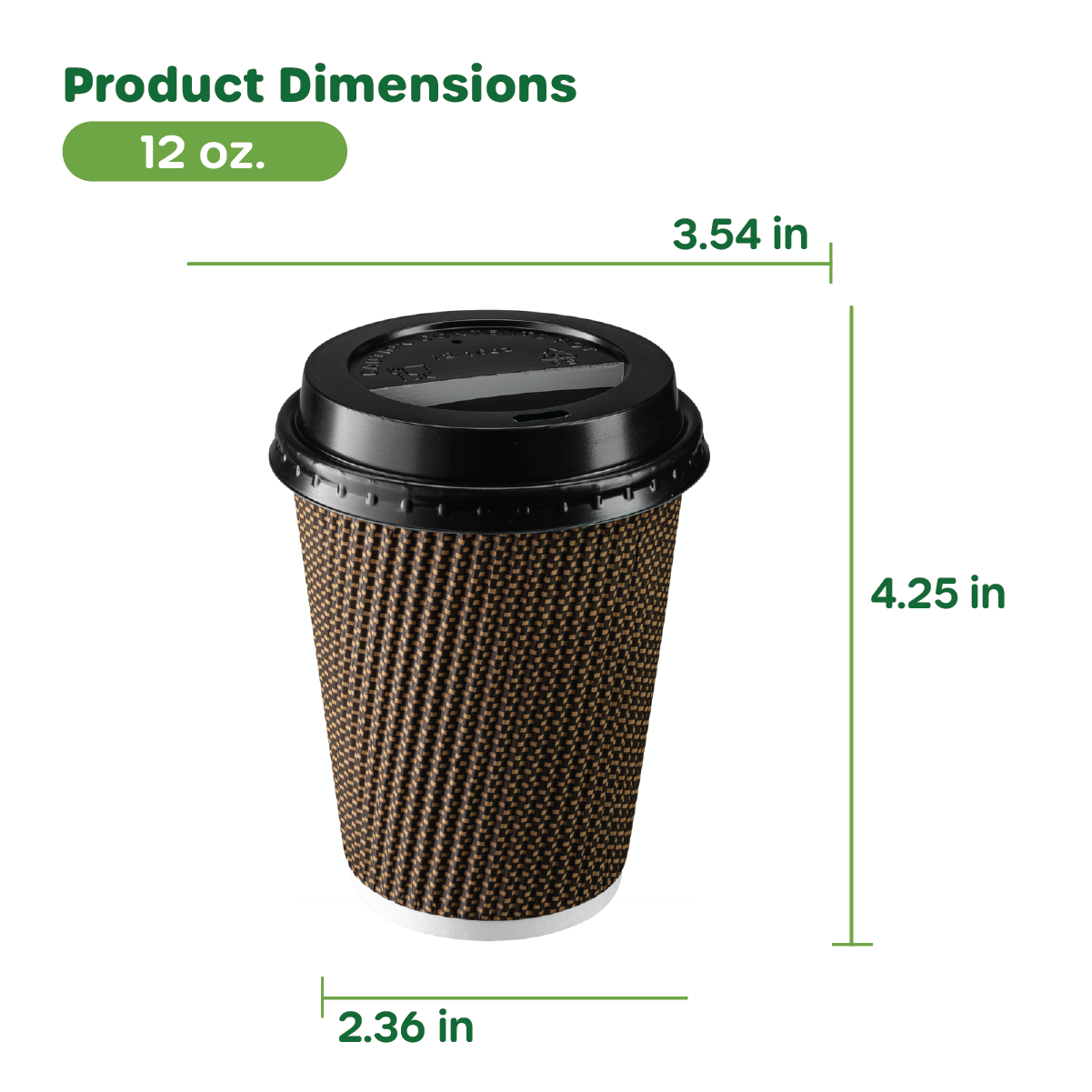 [Case of 300] 12 oz. Insulated Brown Patterned Ripple Paper Hot Coffee Cups With Lids