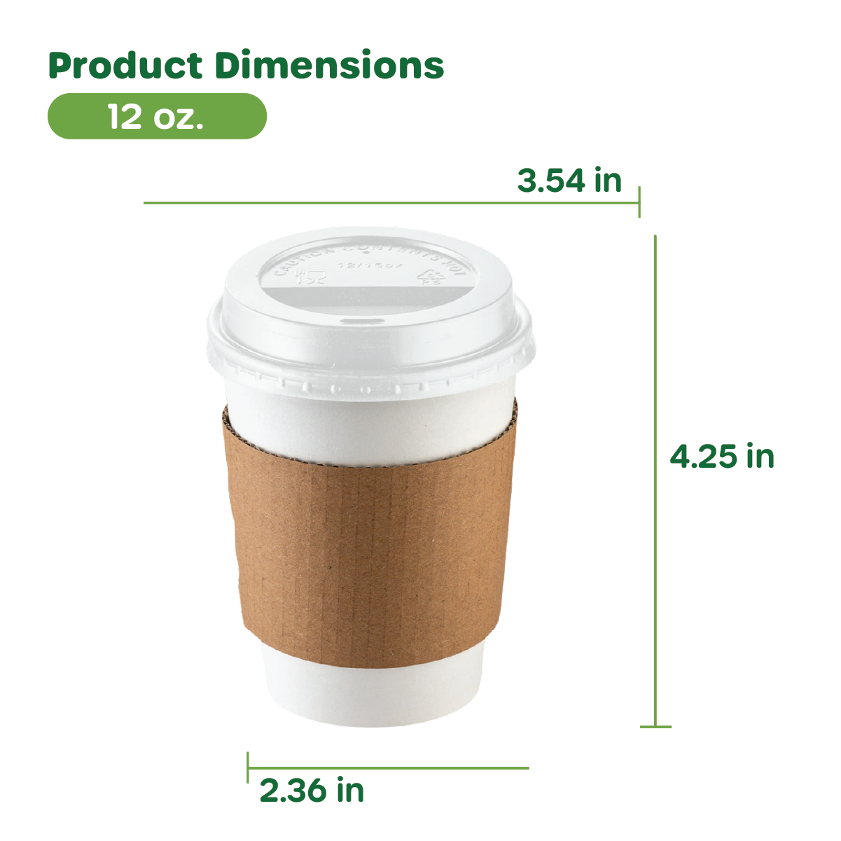 [Case of 300] 12 oz. Disposable White Coffee Cups with White Lids, Sleeves - To Go Paper Hot Cups