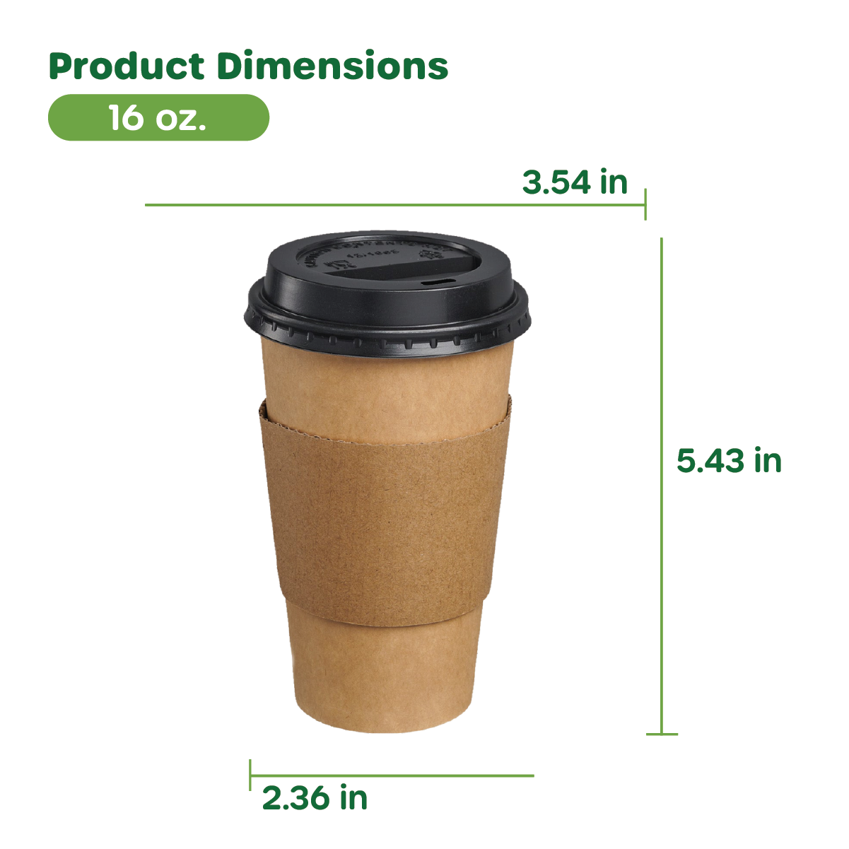 16 oz. Disposable Kraft Coffee Cups with Black Lids, Sleeves - To Go Paper Hot Cups