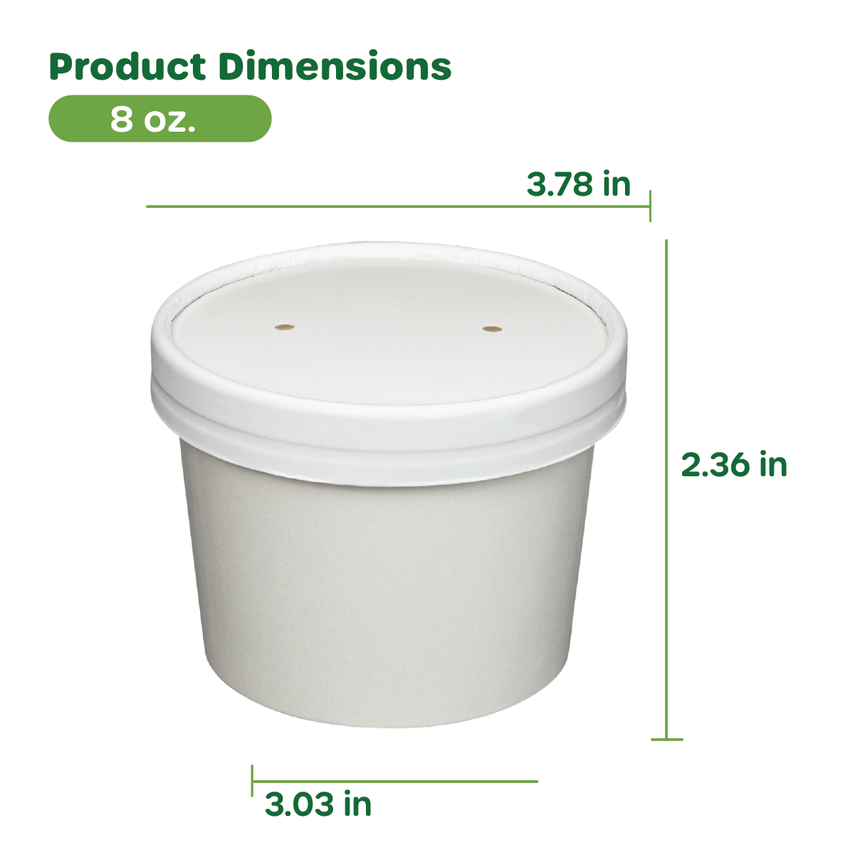 [Case of 250] 8 oz. Paper Food Containers With Vented Lids, To Go Hot Soup Bowls, Disposable Ice Cream Cups, White