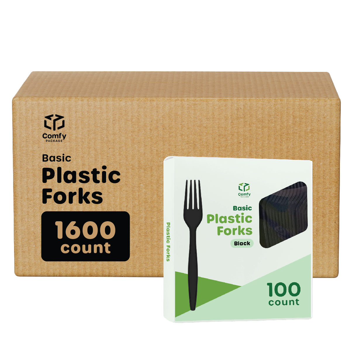 [Case of 1800] Heavy Duty Disposable Basic Plastic Forks - Black