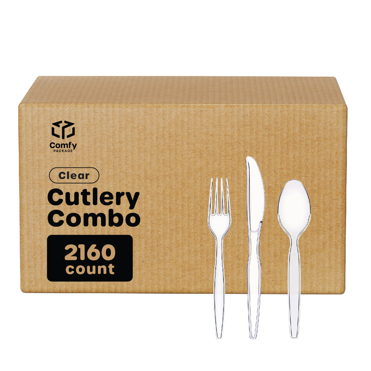 [Case of 2160] Premium Heavyweight Disposable Clear Plastic Silverware - 1080 Forks, 720 Spoons and 360 Knives Cutlery