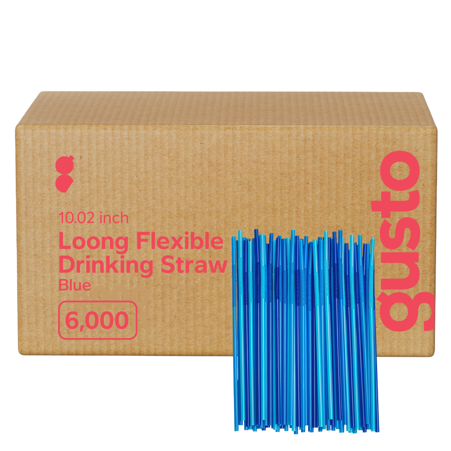 [Case of 6000] Long Flexible Disposable Plastic Drinking Straws - 10.02" High - Blue