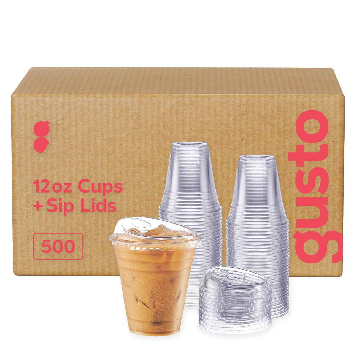 [Case of 500] 12 oz. Crystal Clear Plastic Cups With Strawless Sip-Lids